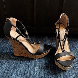 Black and Tan Wedge Sandals